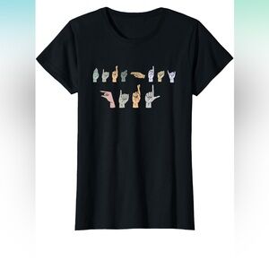 American Sign Language  BIRTHDAY GIRL Black T-Shirt with Colorful Hand Signs